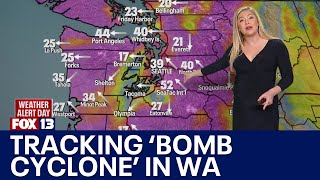 Seattle weather Bomb cyclone brings strong winds rain and snow  FOX 13 Seattle [upl. by Neztnaj]