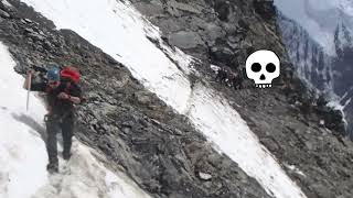 Crossing quotThe Death couloirquot and avoiding rockfall while descending from Mt Blanc mountains alpine [upl. by Bramwell]