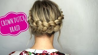 Easy Crown Dutch Braid Tutorial on Medium Hair [upl. by Ahsiekal298]