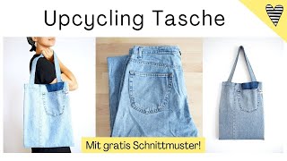 Einkaufstasche nähen  GRATIS Schnittmuster  DIY Upcycling Tasche aus Jeans [upl. by Zeus]