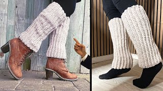 EASY Crochet RIBBED Leg Warmers [upl. by Gladwin]