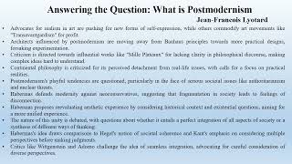 Lyotards quotAnswering the Question What is Postmodernismquot Summary [upl. by Aihsenor]