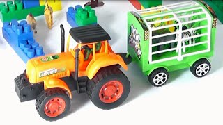 Tractor for children Learn wild animals in English Cartoons for babies 1 year [upl. by Redman]