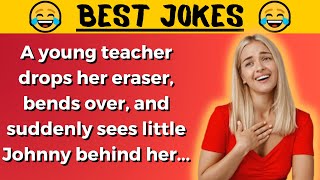 🤣BEST JOKE  A YOUNG TEACHER drops her eraser bends over and SUDDENLY sees LITTLE JOHNY behind her… [upl. by Ninnahc]