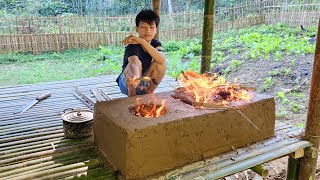 How to make a Clay Oven Building a Dream Kitchen Orphan Boy Living Off Grid  Primitive Technology [upl. by Anaeerb]