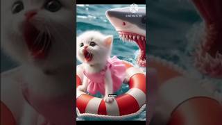 shark attack fight dad save kitty cat story shorts cats catvideos [upl. by Ealasaid]