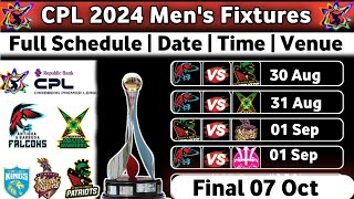 CPL 2024 Schedule  Caribbean Premier League 2024 Schedule  CPL T20 2024 Fixtures [upl. by Bornstein]