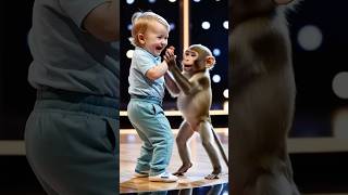 Bebê e macaco dançando baby viralvideo crianças cuteshortsgottalent animaisebebesbebê [upl. by Alburg]