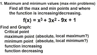 Calculus  Application of Differentiation 4 of 60 MaxMin Values Ex 3 fxx33x29x1 [upl. by Landre]