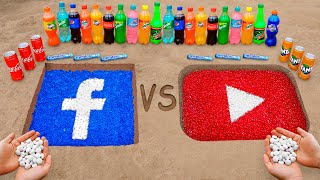 YouTube vs FaceBook Logos in the Hole with Coca Cola Mentos Orbeez and Popular Sodas [upl. by Nosiddam911]