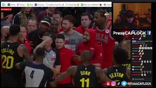 John Collins SHOVES Bulls assistant coach after Collin Sexton got into it with bench  Jazz vs Bulls [upl. by Imeon]