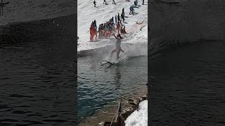 Fails Girl amp Guy Pond Skim  Water Slide Challenge Grimentz 35 skiing ski switzerland suisse [upl. by Yran]