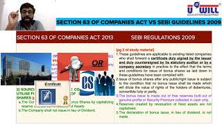 Bonus Shares Lecture 4 Section 63 of Companies Act 2013 and SEBI ICDR Regulations 2009 [upl. by Barrett422]