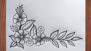 Flower Drawing  Corner Design  Border Design  Flower Design Drawing for Beginners design art [upl. by Sardse325]