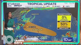 Tracking the Tropics Tropical wave in the Atlantic now has a 50 chance of development [upl. by Yruoc]