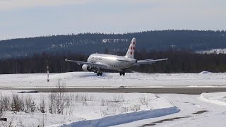 Brussels airlines a319112 Landing Snowy Kittilä airport [upl. by Asyl450]