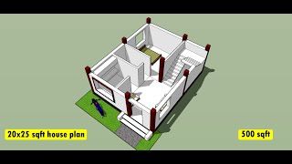 20x25 small house plan design II 500 sqft chota ghar ka naksha II 20x25 ground 3d floor plan [upl. by Adlog]