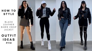 What to wear with black leather biker crop jacket Look Book  OOTD 114 [upl. by Tibbitts]