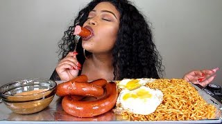 KIELBASA SAUSAGES AND CURRY SPICY NOODLE MUKBANG [upl. by Dnumde712]