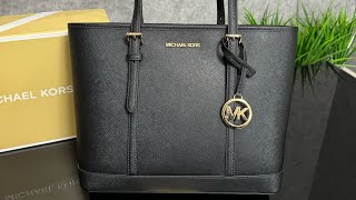 Распаковка сумки MICHAEL KORS Jet Set Travel Small Saffiano Leather TopZip Tote Bag black [upl. by Nama317]