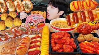 ASMR MUKBANG  편의점 라면 떡볶이 BHC 양념치킨 치즈볼 디저트 먹방 amp BHC FRIED CHICKEN DESSERT EATING [upl. by Anehs]