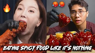 Mukbangers EATING SPICY FOOD LIKE THERES NO TOMORROW [upl. by Nosmas]