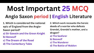 Most Important 25 MCQ  Anglo Saxon period  English Literature [upl. by Adamec]