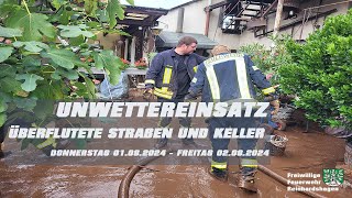 Unwettereinsätze nach Starkregen  Keller und Straßen überflutet  010824 FF Reinhardshagen [upl. by Gerkman686]