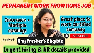 Latest Permanent Work From Home Job Video  Online Job  Fresher Can Apply  Job Vacancy [upl. by Atnahs]