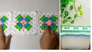 CUBRE TANQUE CISTERNA TEJIDO A CROCHET PASO A PASO CON CUADROS GRANNY  Para Juego de Baño [upl. by Pollux]