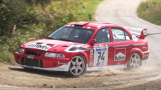 Mitsubishi Lancer Evo VI Rally Car Starts Action amp Turbo AntiLag Backfires [upl. by Ahsimed]