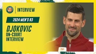 Djokovic Round 3 oncourt interview  RolandGarros 2024 [upl. by Ahsitahs]