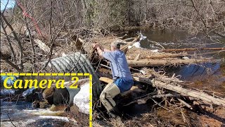 Dismantling Log Jam Unclogging Culvert [upl. by Bibi500]