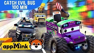 appMink car animation – Fun Cartoon with Police Car Fire Truck and Helicopter catching Evil Bus [upl. by Donata]