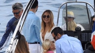 EXCLUSIVE  Kimberley Garner and friends arrive at the Eden Roc by boat [upl. by Nelyk428]