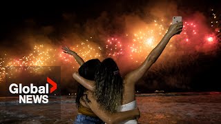 New Years 2023 Copacabana beach sizzles in Rio de Janeiro as fireworks illuminate night sky [upl. by Ruben]