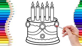 How to draw birthday cake easy step by step  Drawing and colouring [upl. by Anauqcaj534]