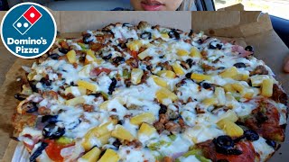 ASMR EATING DOMINOS CAR MUKBANG CHEESY PIZZA CHEESE ALFREDO PASTA CHICKEN WING REAL SOUND TWILIGHT [upl. by Hollington]