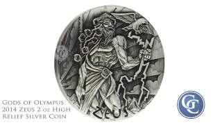 Gods of Olympus  2014 Zeus 2 oz High Relief Silver Coin [upl. by Ezirtaeb97]