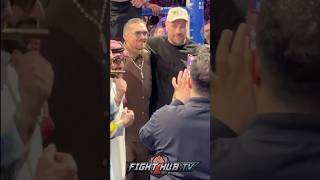 Tyson fury EMBRACES Usyk in first encounter after loss [upl. by Edd]