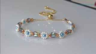 Dainty Daisy BraceletStep by Step Beaded Jewelry making Tutorial Diy [upl. by Lilak]