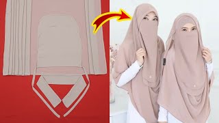 Instant Hijab Design With Nose Piece Cutting And Stitching Niqab Design DIY  Ready to wear hijab [upl. by Bernard]