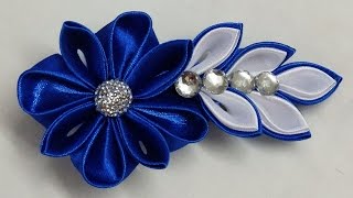 DIY Kanzashi flower haircliphow to make kanzashi flower tutorialkanzashi flores de cinta [upl. by Eerpud259]