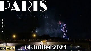 🇫🇷PARIS EVENT 2024 BASTILLE DAY FIREWORKS 4K VERSION 16July2024 [upl. by Chadd892]