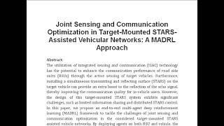 Joint Sensing and Communication Optimization in Target Mounted STARS Assisted Vehicular Networks A M [upl. by Hahsia]