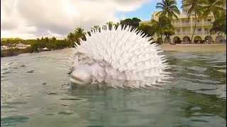 See How a Pufferfish Blows Itself Up Puffer Fish Puffing and Floating in Hand Net while Snorkeling [upl. by Garretson]