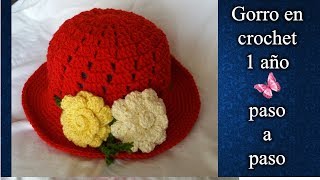 GORRO DE 1 AÑO en crochet PASO A PASO [upl. by Cilo54]