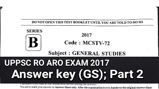 UPPSC RO ARO GS ANSWER KEY RO ANSWER KEY [upl. by Aihtnis]