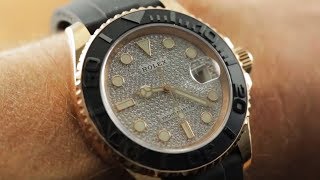 Rolex YachtMaster Oysterflex 116655 Diamond Dial Rolex Watch Review [upl. by Noitna]