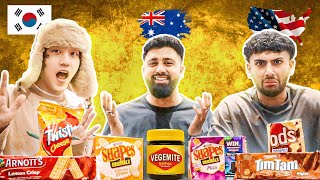 AUSTRALIAN SNACKS TASTE TEST wDAUD KIM amp FARZY [upl. by Farrow]